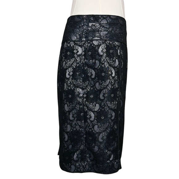 Relativity Black Lace Overlay Gray Satin Pencil Skirt Lined Back Zip Size 14 - Picture 3 of 7